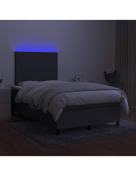 Letto a Molle Materasso e LED Grigio Scuro 120x190cm in Tessuto