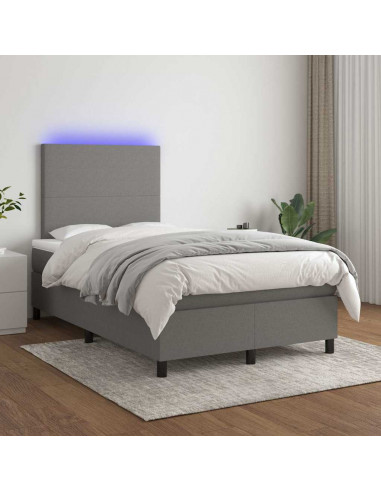 Letto a Molle Materasso e LED Grigio Scuro 120x190cm in Tessuto