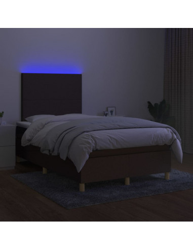 Letto a Molle Materasso e LED MarroneScuro 120x190cm in Tessuto