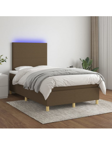 Letto a Molle Materasso e LED MarroneScuro 120x190cm in Tessuto