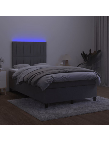 Letto a Molle Materasso e LED Grigio Scuro 120x190cm in Velluto