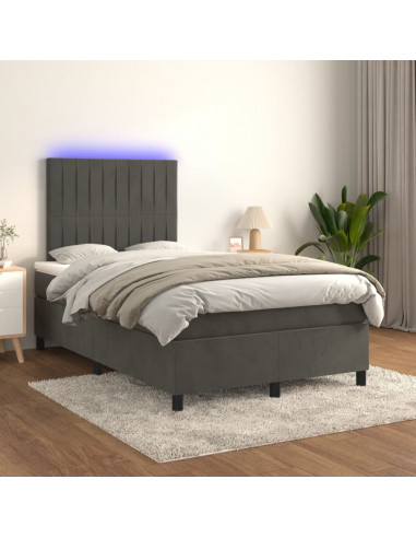 Letto a Molle Materasso e LED Grigio Scuro 120x190cm in Velluto