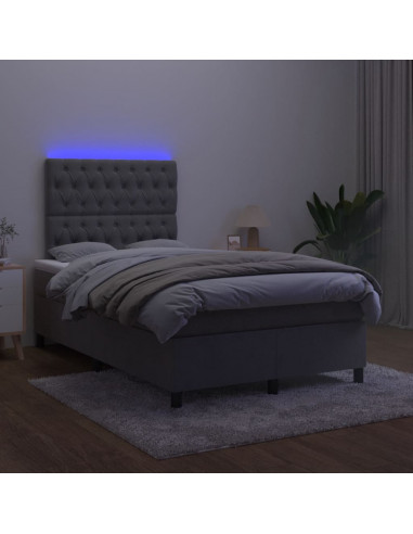 Letto a Molle Materasso e LED Grigio Scuro 120x190cm in Velluto