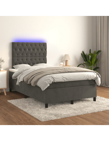 Letto a Molle Materasso e LED Grigio Scuro 120x190cm in Velluto