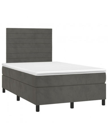 Letto a Molle Materasso e LED Grigio Scuro 120x190cm in Velluto