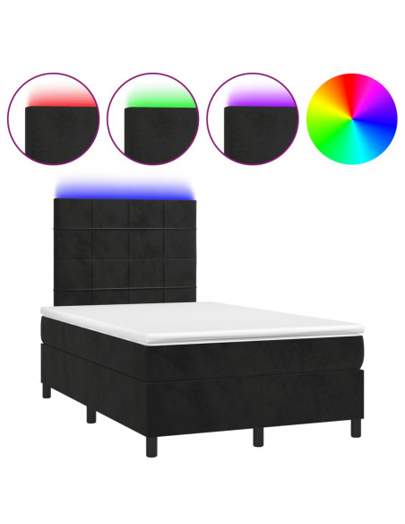 Letto a Molle con Materasso e LED Nero 120x190 cm in Velluto