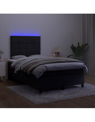 Letto a Molle con Materasso e LED Nero 120x190 cm in Velluto