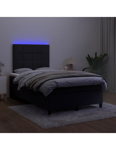 Letto a Molle con Materasso e LED Nero 120x190 cm in Velluto