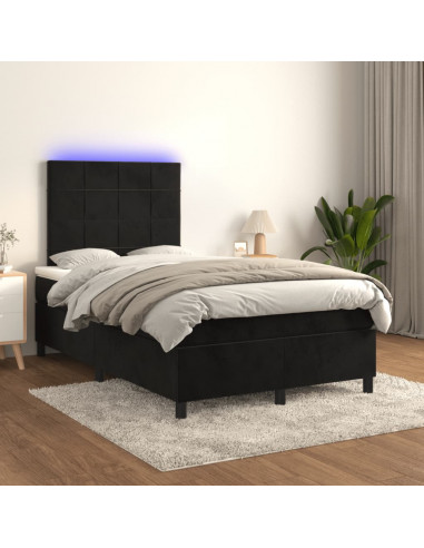 Letto a Molle con Materasso e LED Nero 120x190 cm in Velluto