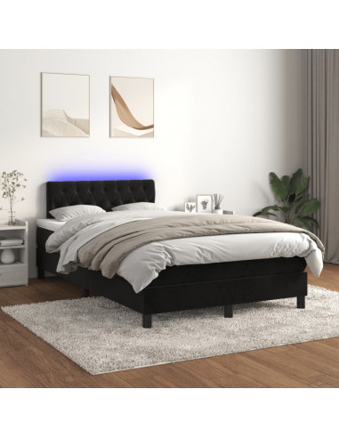 Letto a Molle con Materasso e LED Nero 120x190 cm in Velluto