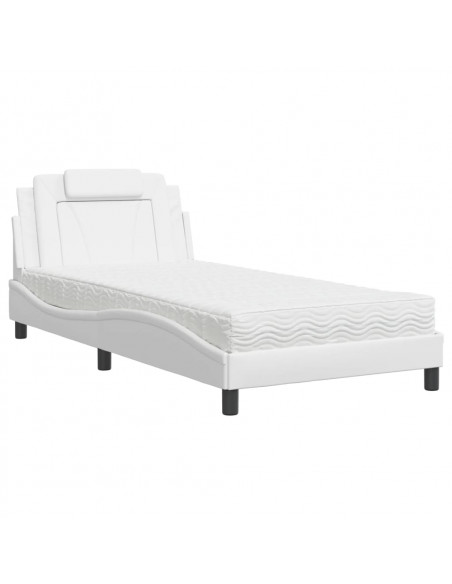 Letto con Materasso Bianco 100x200 cm in Similpelle