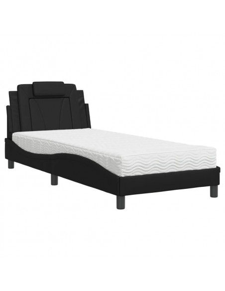 Letto con Materasso Nero 90x200 cm in Similpelle