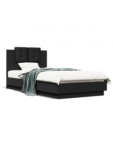 Giroletto con Testiera Nero 75x190 cm in Legno Multistrato