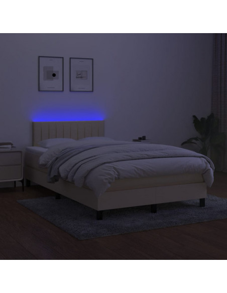 Letto a Molle con Materasso e LED Crema 120x190 cm in Tessuto