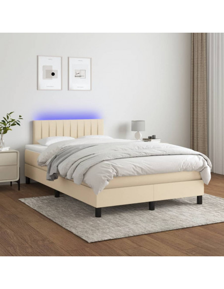 Letto a Molle con Materasso e LED Crema 120x190 cm in Tessuto