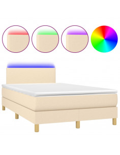 Letto a Molle con Materasso e LED Crema 120x190 cm in Tessuto 2