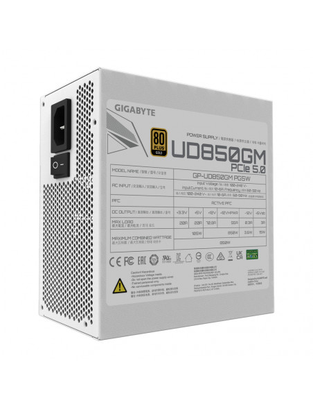 GIGABYTE UD850GM PG5W Alimentatore - PCIe 5.0, 80 PLUS Gold, Design completamente modulare, Ventola da 120 mm, Compatibile con A
