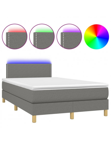Letto a Molle Materasso e LED Grigio Scuro 120x190cm in Tessuto