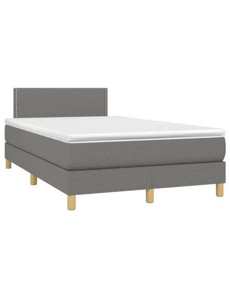 Letto a Molle Materasso e LED Grigio Scuro 120x190cm in Tessuto