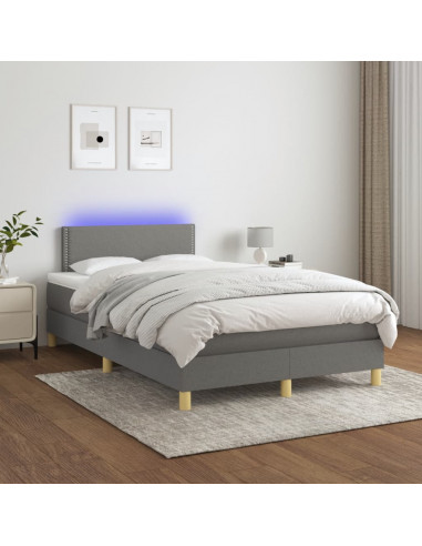 Letto a Molle Materasso e LED Grigio Scuro 120x190cm in Tessuto