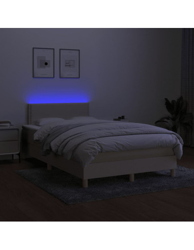 Letto a Molle con Materasso e LED Crema 120x190 cm in Tessuto