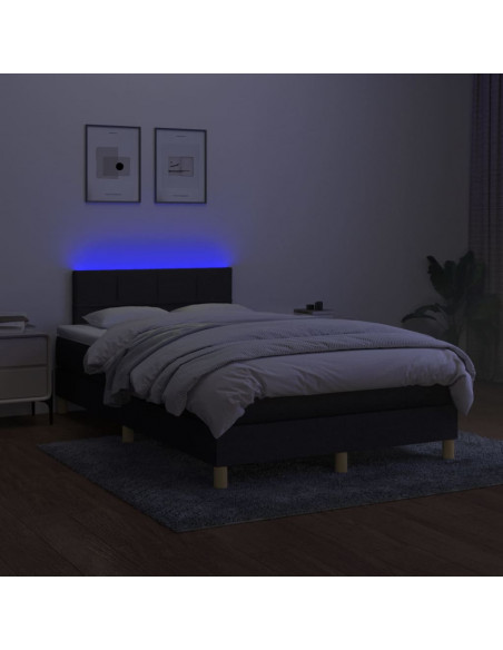 Letto a Molle con Materasso e LED Nero 120x190 cm in Tessuto