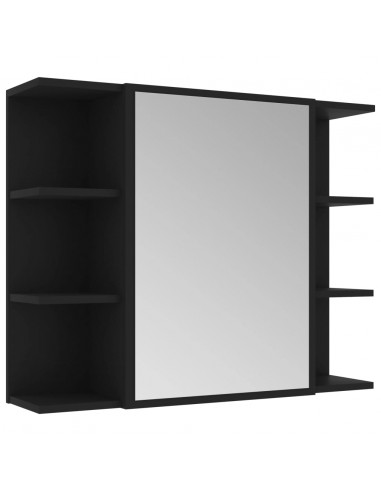 Mobile Bagno con Specchio Nero 80x20,5x64 cm Legno Multistrato