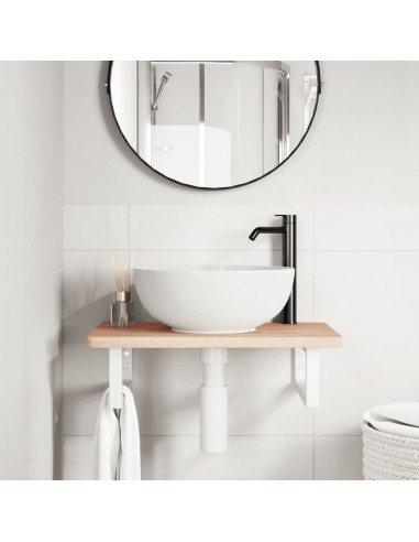 Ripiano a Parete per Lavabo in Acciaio e Massello di Faggio