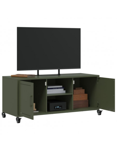 Mobile TV Verde Oliva 100,5x39x43,5cm Acciaio Laminato a Freddo