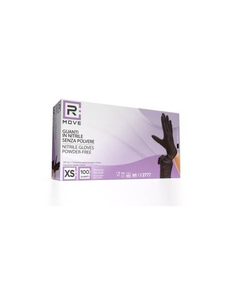 RMove 1Conf. da 100pz Tg.XS - Guanti Nitrile Nero Uso Medico Senza Polvere