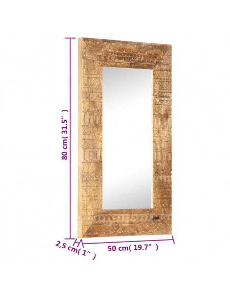 Specchio Intagliato a Mano Bianco 80x50x2,5cm in Legno di Mango