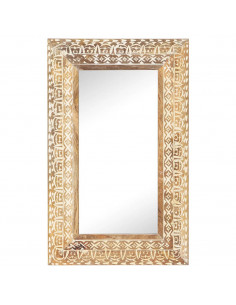 Specchio Intagliato a Mano 80x50x2,6 cm in Massello di Mango 2
