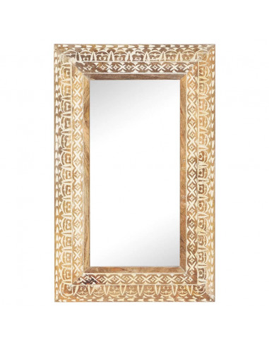 Specchio Intagliato a Mano 80x50x2,6 cm in Massello di Mango