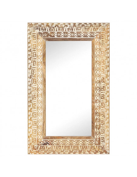 Specchio Intagliato a Mano 80x50x2,6 cm in Massello di Mango