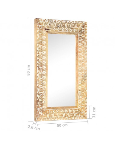 Specchio Intagliato a Mano 80x50x2,6 cm in Massello di Mango
