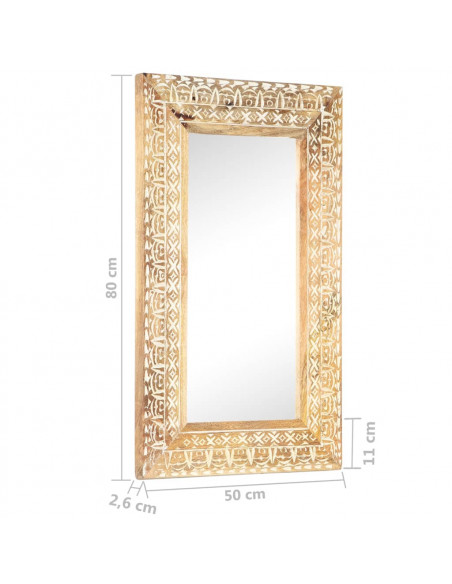 Specchio Intagliato a Mano 80x50x2,6 cm in Massello di Mango