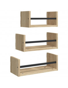 Set Mensole Parete con Aste 3pz Rovere Sonoma Legno Multistrato