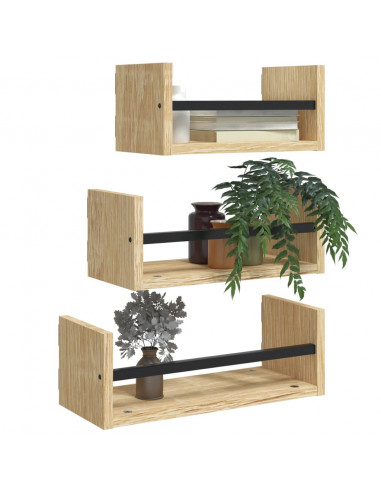 Set Mensole Parete con Aste 3pz Rovere Sonoma Legno Multistrato