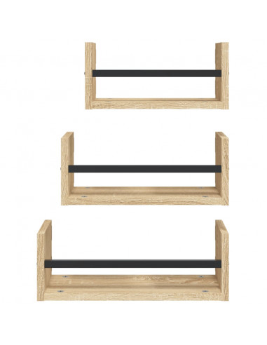 Set Mensole Parete con Aste 3pz Rovere Sonoma Legno Multistrato