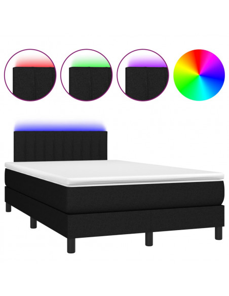 Letto a Molle con Materasso e LED Nero 120x190 cm in Tessuto