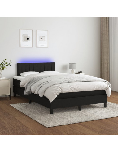 Letto a Molle con Materasso e LED Nero 120x190 cm in Tessuto