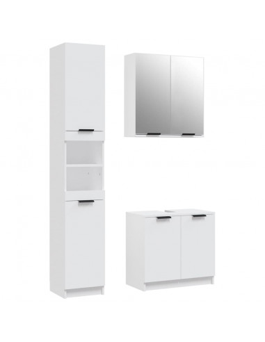 Set di Mobili da Bagno 3 pz Bianco in Legno Multistrato
