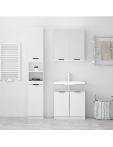 Set di Mobili da Bagno 3 pz Bianco in Legno Multistrato