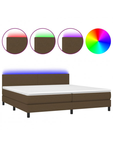 Letto a Molle Materasso e LED Marronescuro 200x200cm in Tessuto
