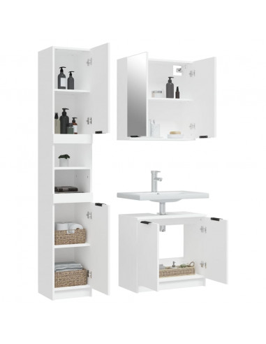 Set di Mobili da Bagno 3 pz Bianco in Legno Multistrato