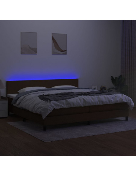 Letto a Molle Materasso e LED Marronescuro 200x200cm in Tessuto