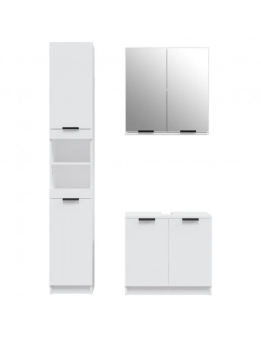 Set di Mobili da Bagno 3 pz Bianco in Legno Multistrato