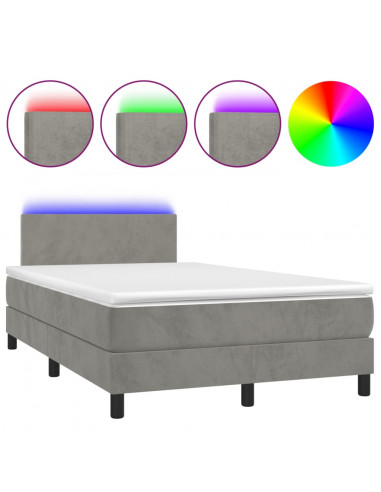 Letto a Molle Materasso e LED Grigio Chiaro 120x200 cm Velluto