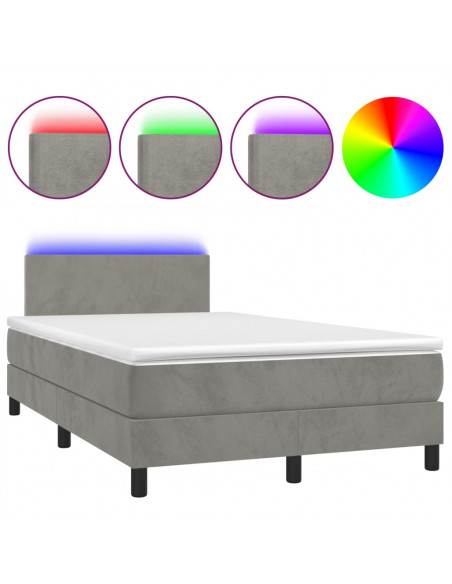 Letto a Molle Materasso e LED Grigio Chiaro 120x200 cm Velluto