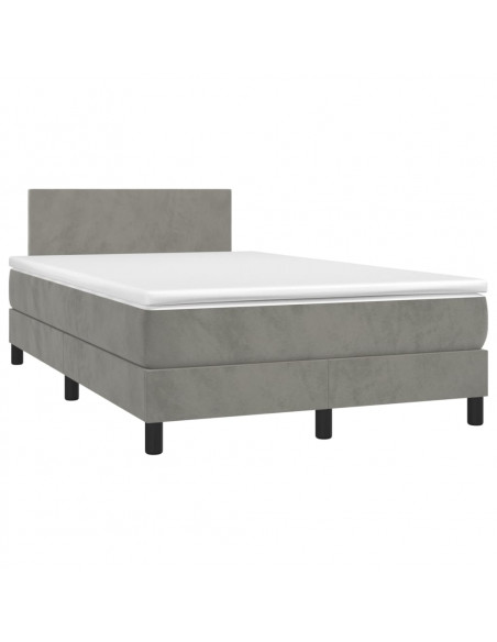 Letto a Molle Materasso e LED Grigio Chiaro 120x200 cm Velluto